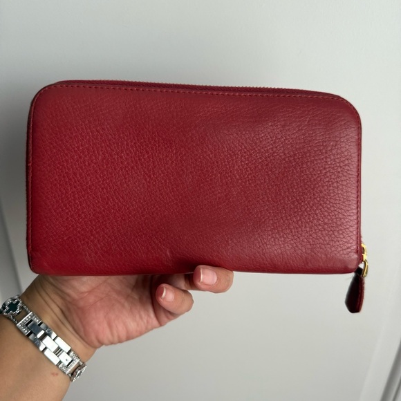 AUTHENTIC Prada Red Leather Zip Around Wallet - Picture 3 of 9